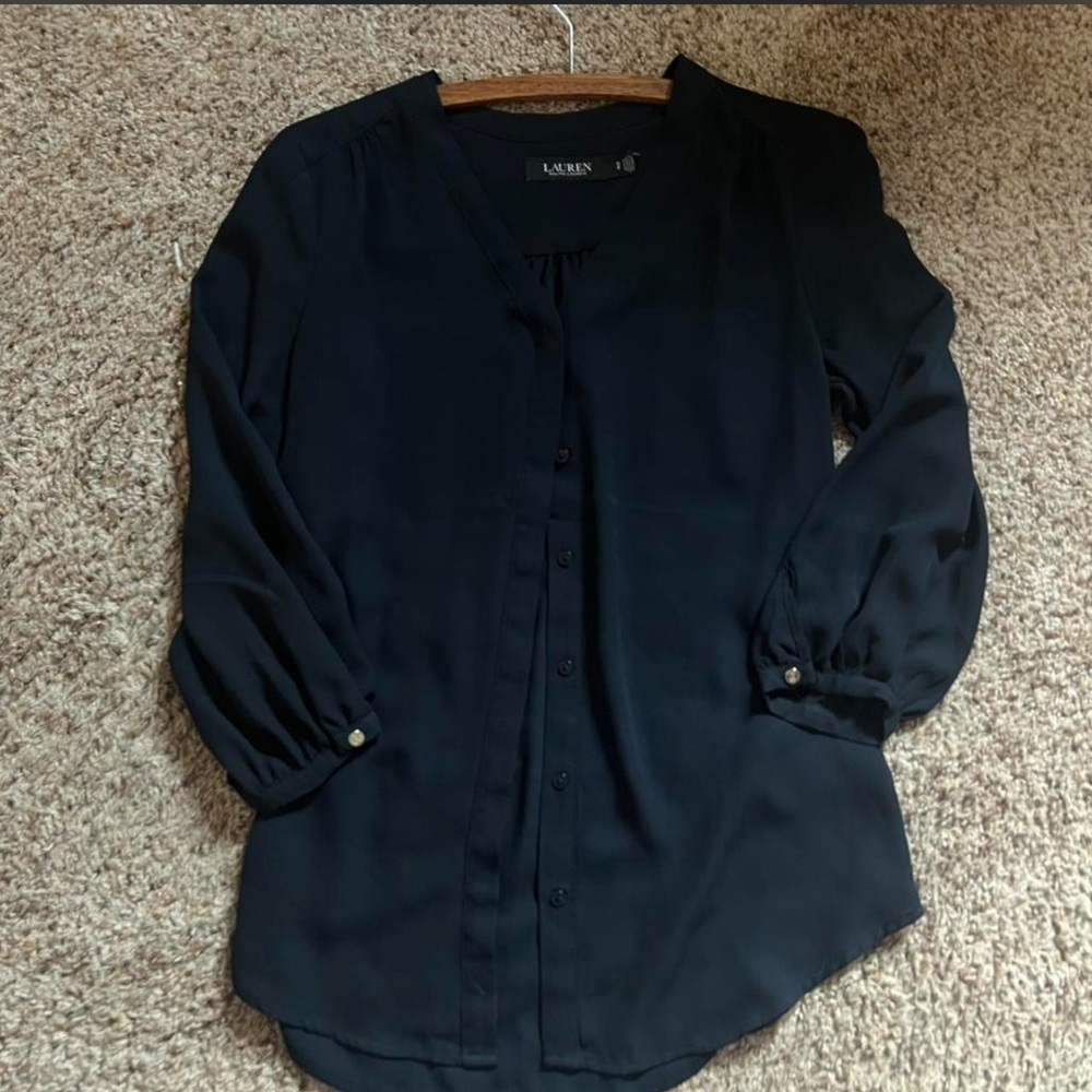 Lauren Ralph Lauren Black Button-Front Blouse